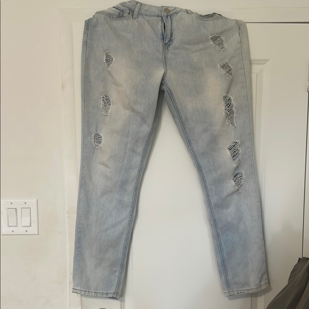 Ardene Blue Straight Leg Jeans with Distressed Details